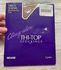 NEW Vintage Vtg Sears Cling-alon Thi-Top Stockings Dress Sheers, Nude, 2 pairs