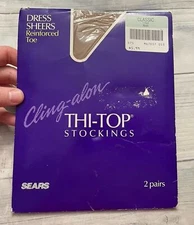 NEW! Vintage Vtg Sears Cling-alon Thi-Top Stockings Dress Sheers, Nude, 2 pairs