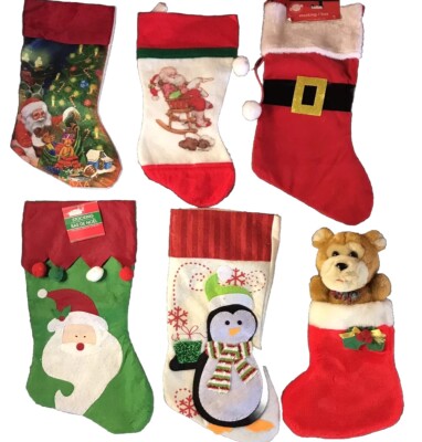 VTG 80s 90s Santas Best Embossed Felt Plush 15  Christmas Stocking Lot 6 Retro