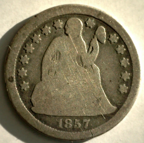1857 Seated Liberty Silver Dime 10c US Type Coin Good Circulated Ten Cents