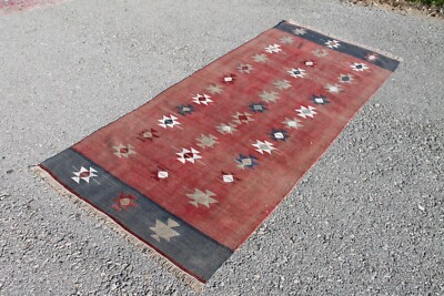 3x6 ft Handmade Turkish Red Kilim Runner Anatolian Tribal Rustic Farmhouse Decor