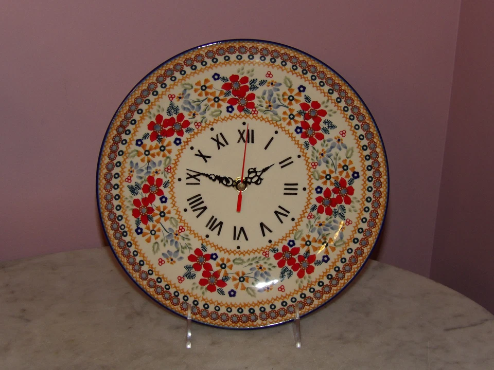 Polish Pottery 11" Plate Wall Clock! UNIKAT Signature Rembrandt!
