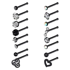 16/30PCS Nose Rings Studs Bone Studs Set Surgical Steel & CZ Opal Pin Piercing
