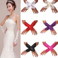 New Bridal Prom Sexy Lace Flower Beads Fingerless Gloves Wedding Evening Party