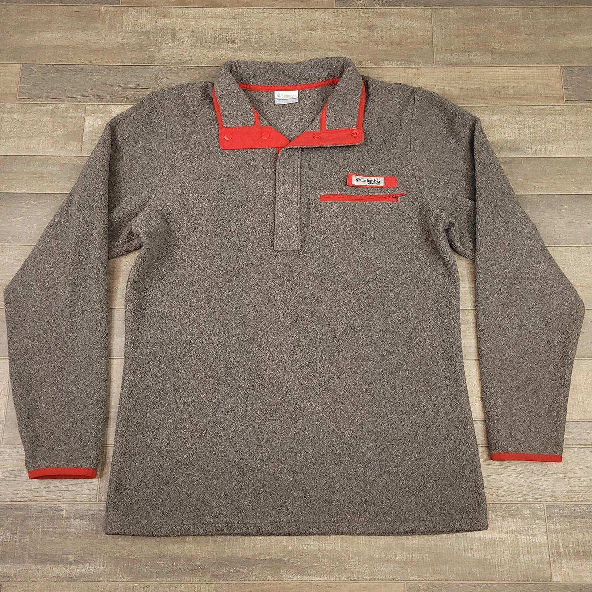 Columbia PFG Sweater Mens Small Gray Red Fleece Pullover Outdoor Fishing  Casual