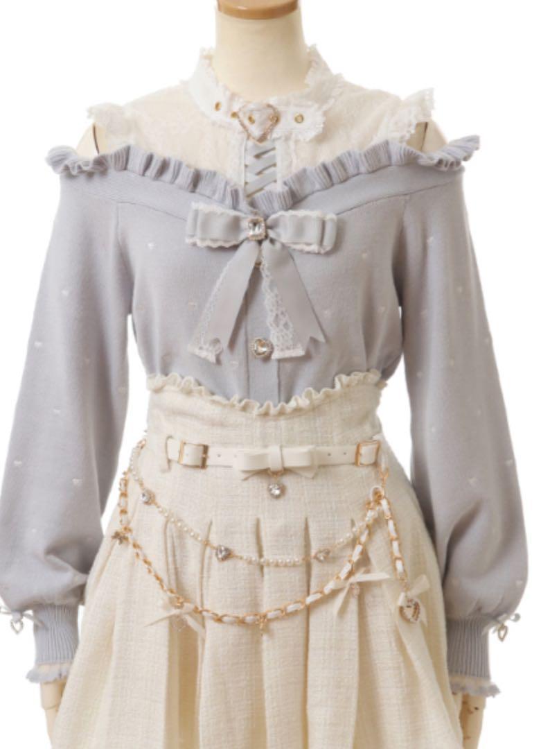 Liz Lisa Heart Embroidery Open Shoulder Layered Knit Blue