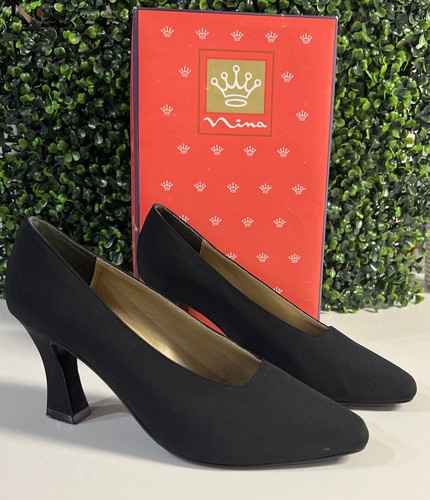 Vintage Nina Black Pumps Size 7.5 Leather soles | eBay