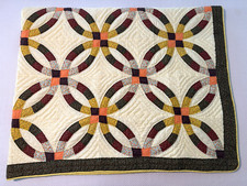 Vintage Double Wedding Ring Quilt Hand Made Excellent 82x68 Hand Signed c 1982