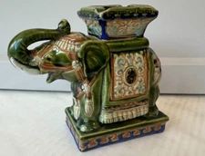 VTG Glazed Ceramic Elephant Ashtray Incense Burn Colorful Hand painted 6.5x5.5"