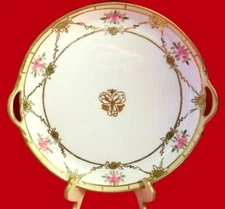 ANTIQUE NIPPON HANDLED DISH MORIMURA BROTHERS DOUBLE GOLD MORIAGE 7 5/8" ROSES