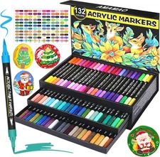 132 Colors Acrylic Paint Markers Pens Set,66 Pack Brush Acrylic Paint Markers Fo