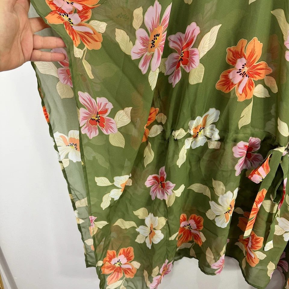 Lane Bryant 14/16 Verde Floral Transparente Kimono Natación Cubrir Boho Resort Playa Foto 3 de 4