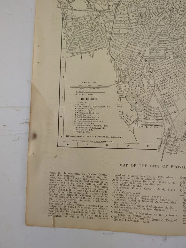 Vintage 1917 PROVIDENCE RHODE ISLAND Mapa da Cidade Decoração de Parede Autêntica 15"x10-3/4" - Imagem 2 de 2