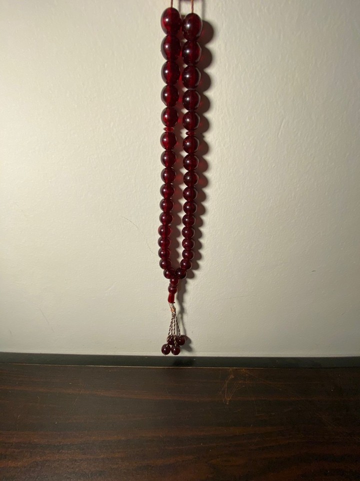 islamic-tasbih-prayer-beads-33-bead-red-resin-misbaha-handmade-ebay