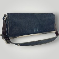 Borsa a tracolla Fendi Mamma Baguette Denim Flap blu donna Italia Y2K vintage...