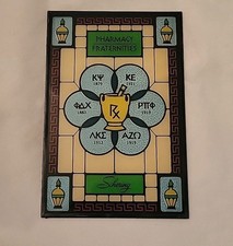 Vtg Pharmacy Stained Glass Style Window Advertising Schering Pharmacy 9x6x1/4”