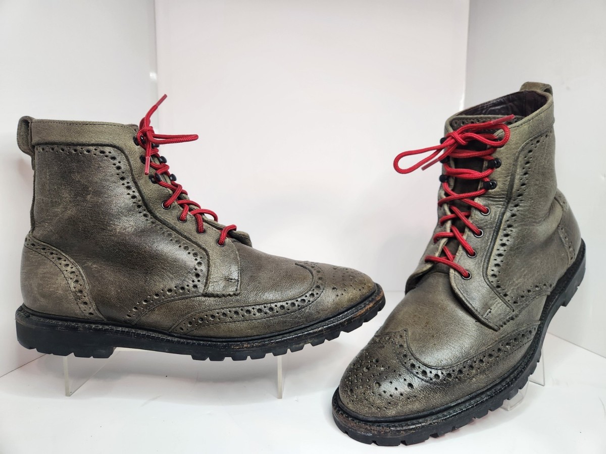 Allen Edmonds Long Branch Grey Leather Wingtip Boots Size 14 Red Laces Vibram Allen Edmonds Long Branch 6043 Wingtip Brown Leather Brogue  main image 4