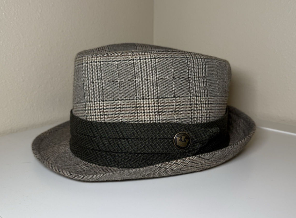 Goorin Bros Fedora OSFM Plaid Hat Big Game Liner Crest Button Green Band 20-21