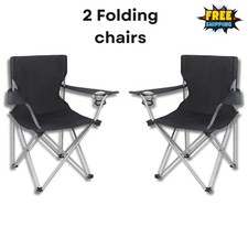 Ozark Trail Basic Quad Folding Camp Chair with Cup Holder, Black, Adult 2 Count