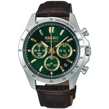 SEIKO Spirit SBTR017 Green Chronograph Quartz Leather Band Men Watch New in Box