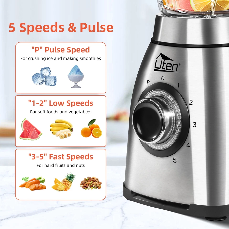 Frullatore Alimentare  Frullatore Frutta Spremiagrumi Macinacaffè 1800W 2L - Immagine 3 di 4