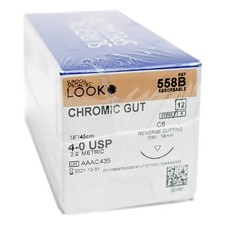 Look X558B Chromic Gut Absorbable Sutures 4-0 18" C6 3/8 Circle 19mm 12/Pk