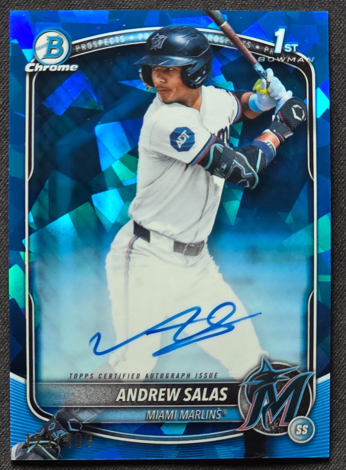 Andrew Salas 2025 Bowman Sapphire Chrome Prospect 1st Auto /199 - Marlins Chase