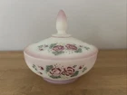 Fenton Hand Painted Roses Satin Glass Covered Candy Trinket Dish Signed Sticker