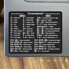 Chrome OS Reference Keyboard Shortcut Sticker - Black Vinyl - Size 3"X2.4" for A