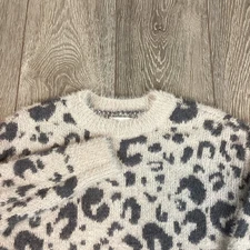 SO Juniors Animal Print S Sweater Nylon Soft Fluffy Beige Brown