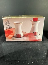 Vintage 1994 Tienshan Deck the Halls Candle Stick Holders Christmas Poinsettia