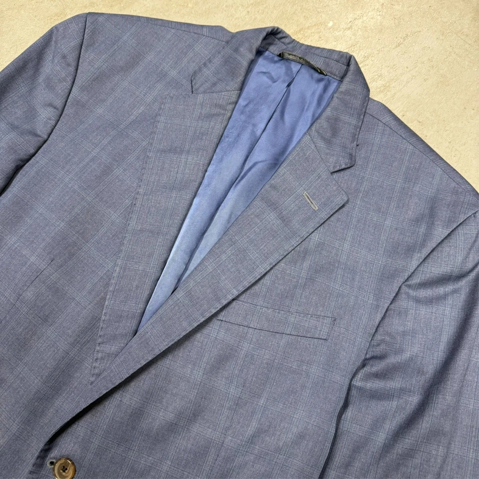 Jack Victor Blazer REDA 130s Wool Sport Coat Glen Check Blue Made in Canada 44 R - Image 2 of 4
