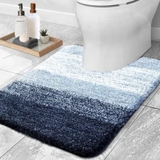 OLANLY Luxury Toilet Rugs U-Shaped 24x20, 24" x 20" Rug, Navy Blue 