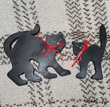 Set of 2 Wooden Cutout Black Cats Halloween Decor