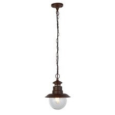 1 Light Rustic Brown Metal Outdoor Ceiling Pendant Light with Clear Glass Shade