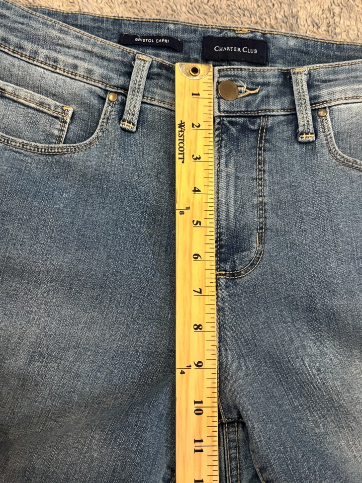 Pantalones de mezclilla Charter Club para mujer 10 Bristol capri azules elásticos cremallera mosca Foto 4 de 4