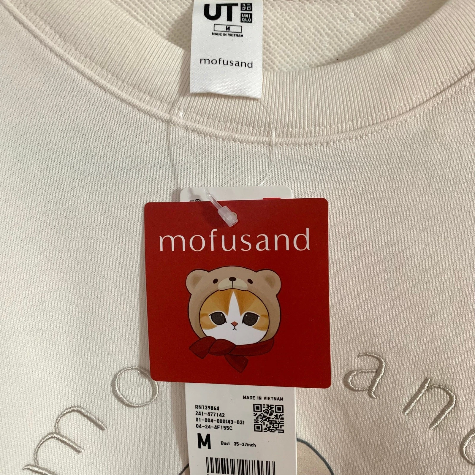 OFF WHITE Felpa nuova con etichette Mofusand Uniqlo Collab Teddy Meow stampata ricamata bianco sporco M