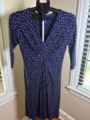 Seraphine Maternity Dress US 4 Navy White Polka Dot Twist Front Midi NWOT