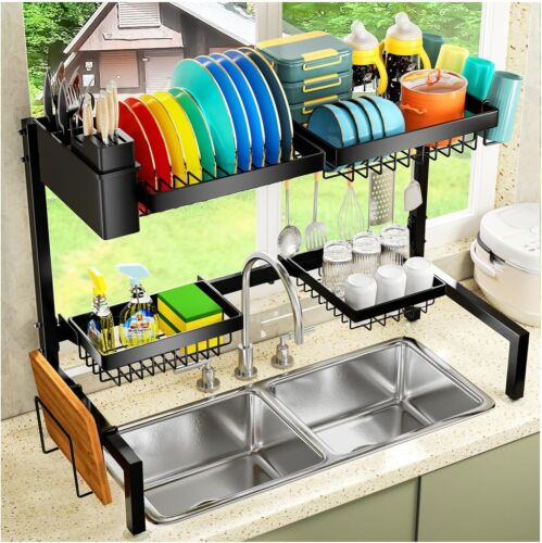 YKLSLH 4 Baskets Over The Sink Dish Drying Rack, 2 tiers 4 baskets, Black