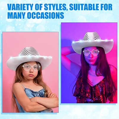 6 Set LED Cowboy Hat Light Up Glitter Cowboy Hat with  display picture 3
