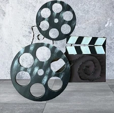 Retro Metal Movie Reel Wall 3D Art Theater Man Cave Home Decor 20x 18 in ACTION!