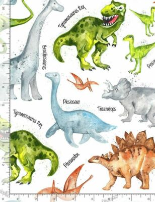 ~ Timeless Treasures  All Over Dinosaur Fabric Dinos + Names C7219 BTHY ~