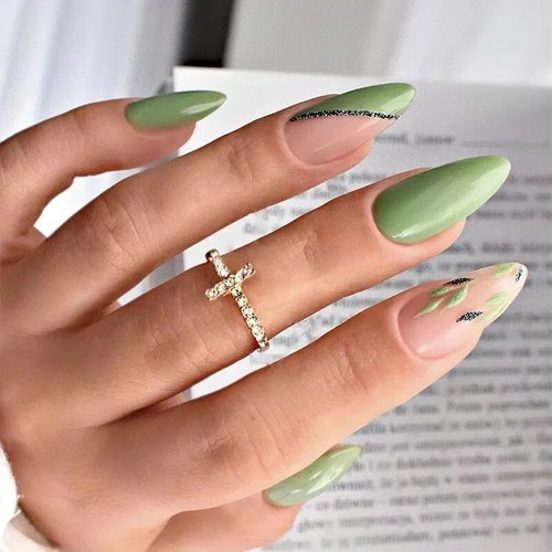 24Pcs Finished False Nails Detachable Long Almond Fake Fingernails French Pink W - Picture 39 of 41