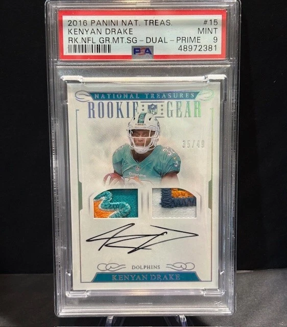 Kenyan Drake Panini National Treasures Rookie NFL Gear Materials Signatures #15 Dual-Prime