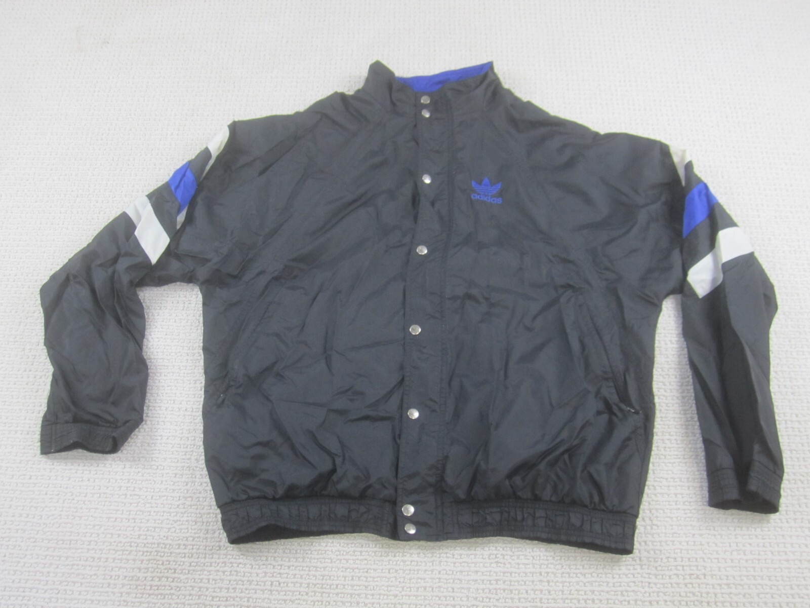 VTG Adidas Windbreaker Jacket Adult XL Black Blue Button Up Retro Polyester Mens