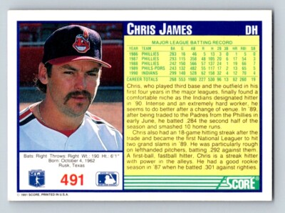 Chris James 1991 Score #491 Cleveland Indians | eBay