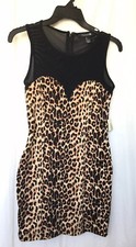 Forever 21 Women’s Dress Leopard Print Short With Zipper Mesh Khaki/Blk Sz S New