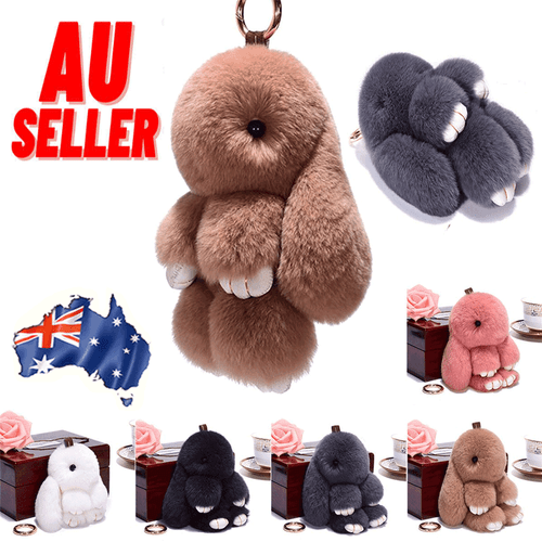 Adorable Keychain Toy Charm Plush Fluffy Rabbit Keyring Fur Bunny Pendant Bag SW - Picture 2 of 18