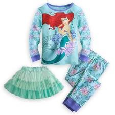 Disney Store Princess Ariel 3 PC Deluxe Long Sleeve Pajama Tutu Set Girl Size 6