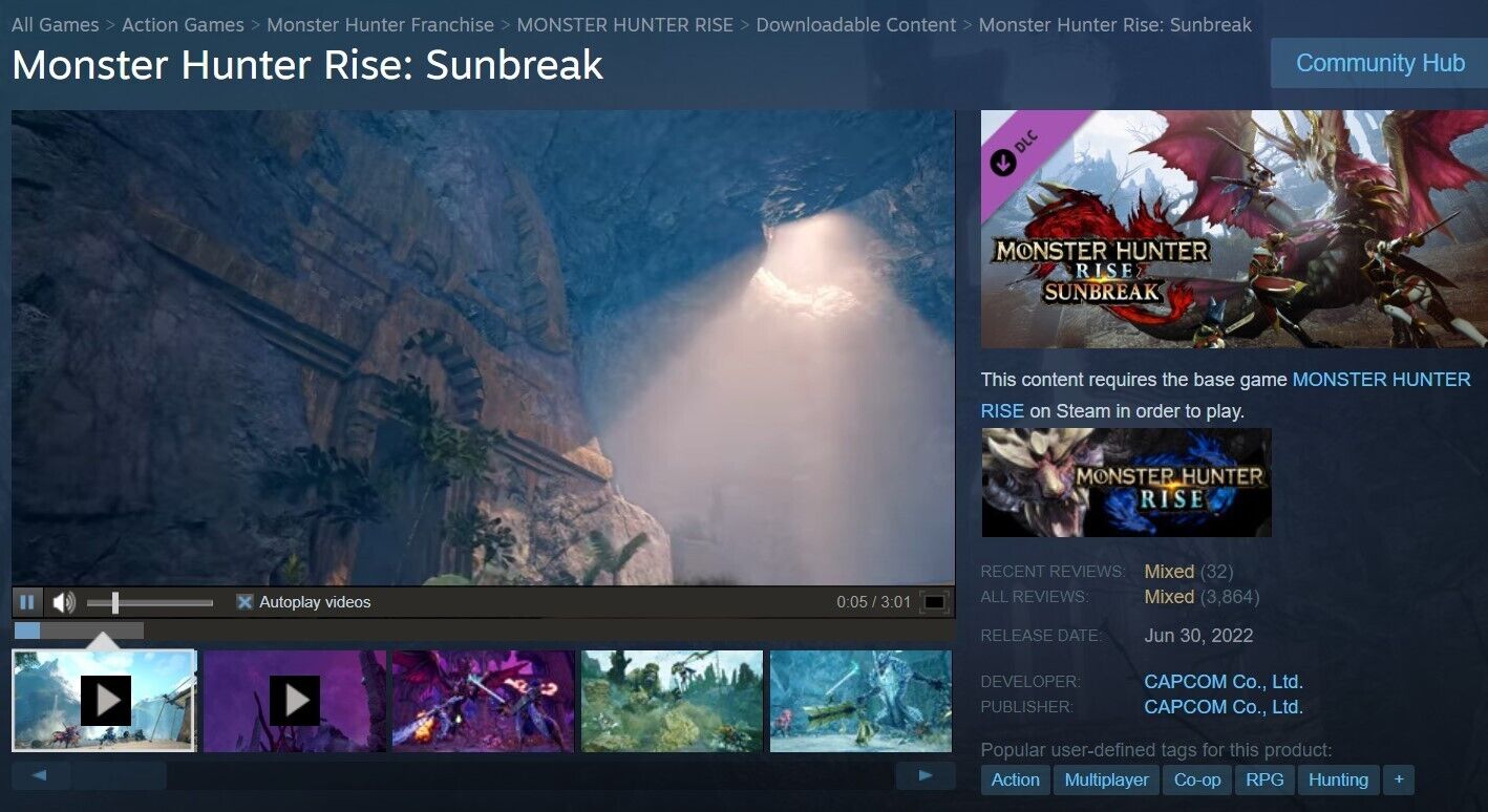 Monster Hunter Rise: Sunbreak, PC Steam Downloadable Content